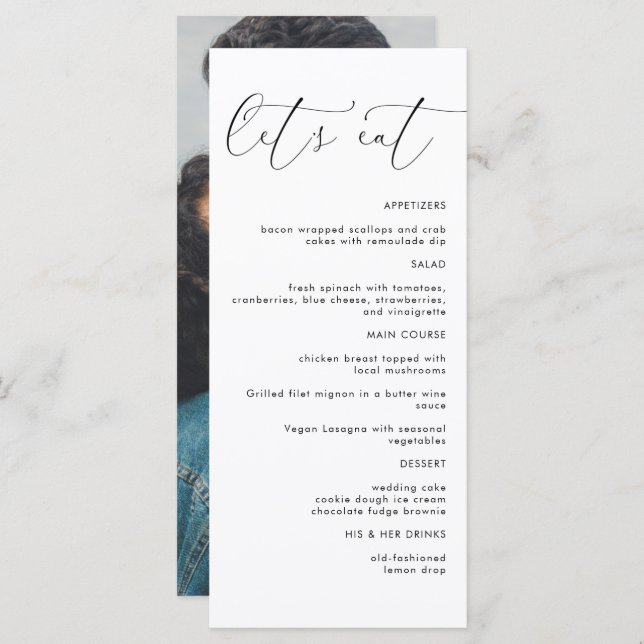 Let's Eat Modern Minimalist Wedding Dinner Menu (Front/Back)