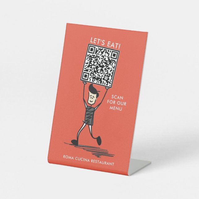 Let's Eat QR Code Pedestal Sign (Front)