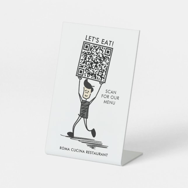 Let's Eat QR Code Pedestal Sign (Front)