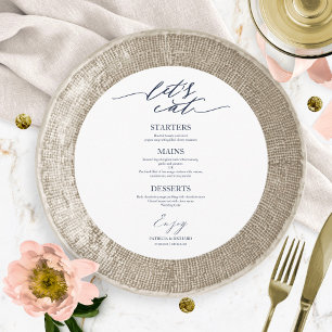 Let's Eat Round Wedding Menu Card For Plate