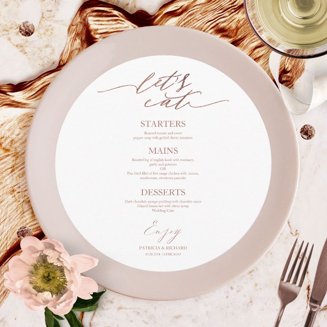 Let's Eat Round Wedding Menu Card For Plate (Creator Uploaded)