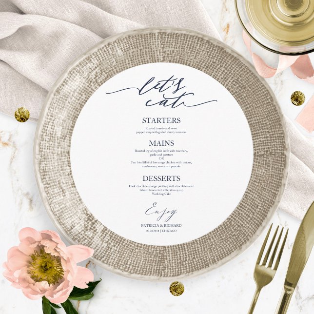 Let's Eat Round Wedding Menu Card For Plate (Creator Uploaded)