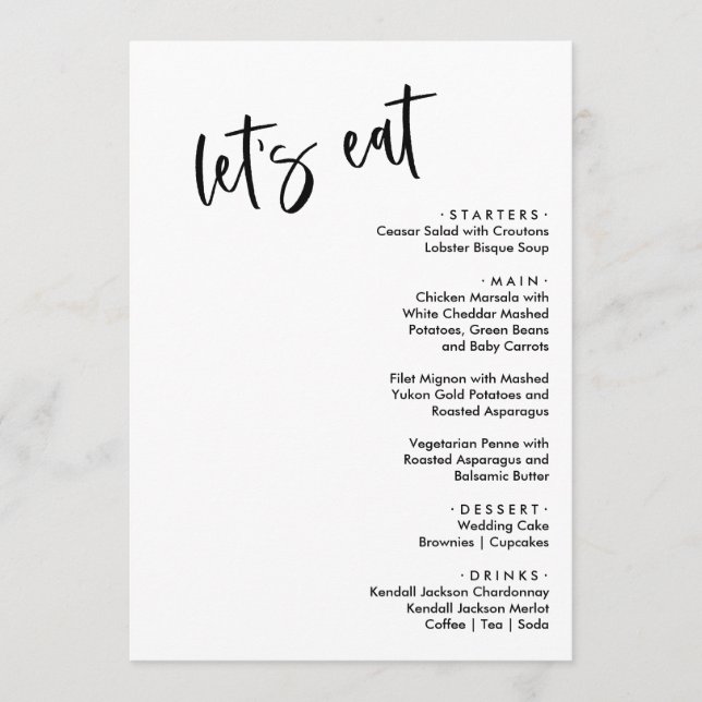 Let's Eat Wedding Menus (Front)