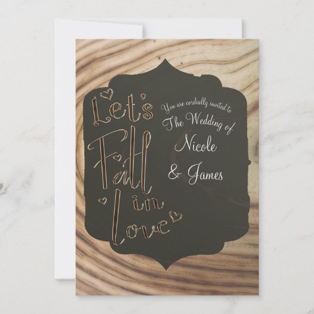 Let's Fall in Love Rustic Wood Minimal Wedding Inv Invitation (Front)