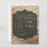 Let's Fall in Love Rustic Wood Minimal Wedding Inv