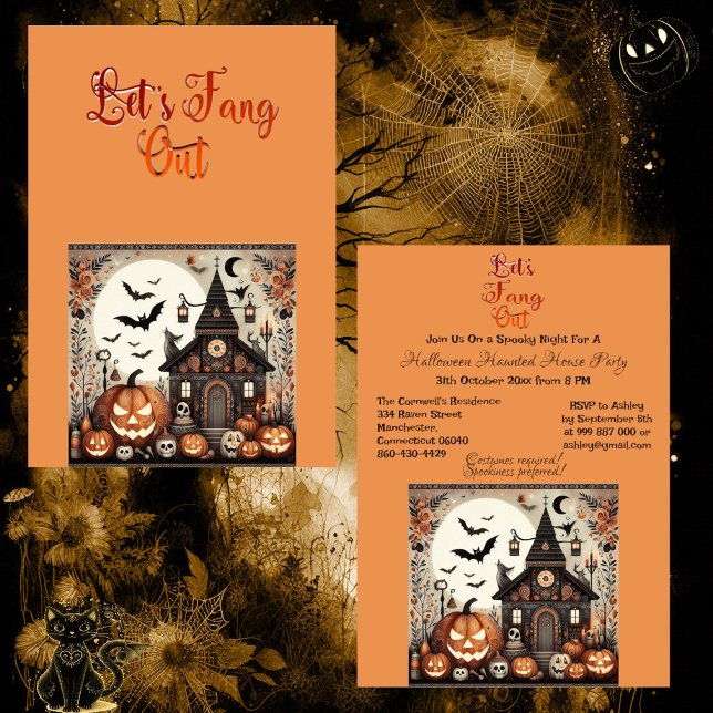 Let's Fang Out Script Modern Haunted House Party  Invitation (Let's Fang Out Script Modern Haunted House Party Invitation)