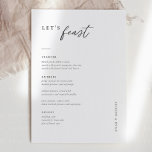 Let's Feast Minimalist Wedding Menu Cards<br><div class="desc">Elegant 5x7" Wedding Table Menu Cards Flat Menu Elegant Calligraphy Eat and Drink Wedding Menus | Simple Calligraphy Rustic Wedding Menus Wedding Menus,  Rustic Wedding Menu,  Floral Wedidng Menu,  Wedding Table Menu</div>