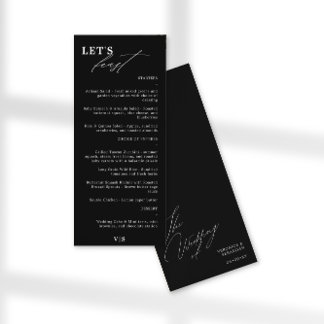 Let's Feast Modern Calligraphy Black Wedding Menu