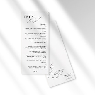 Let's Feast Modern Calligraphy Black Wedding Menu