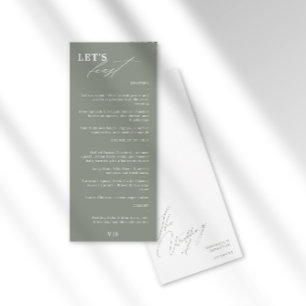 Let's Feast Modern Calligraphy Green Wedding Menu
