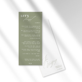Let's Feast Modern Calligraphy Green Wedding Menu