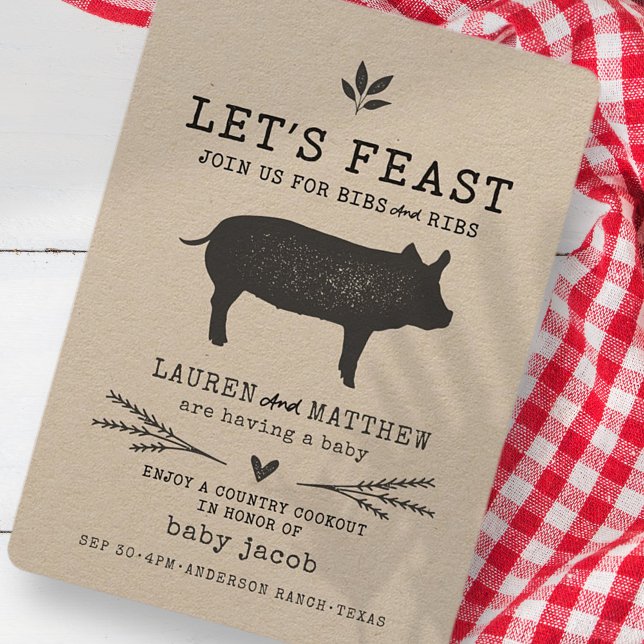 Let's Feast! Modern Country Rustic BBQ Baby Shower Invitation (Creator Uploaded)