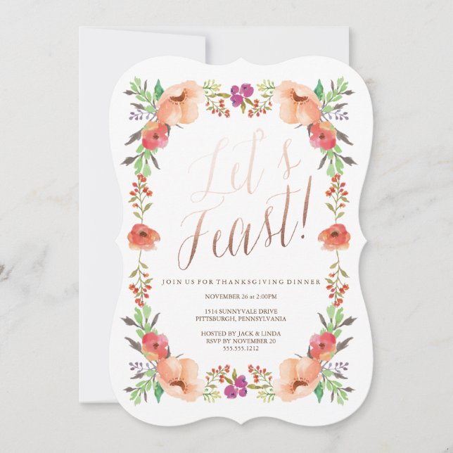 LET'S FEAST thanksgiving dinner invitation (Front)