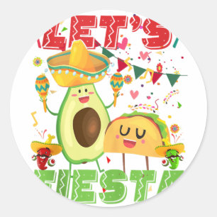 Lets Fiesta Avocado And Tacos Cinco De Mayo Mexica Classic Round Sticker