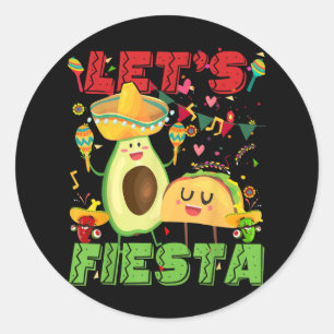 Lets Fiesta Avocado And Tacos Cinco De Mayo Mexica Classic Round Sticker