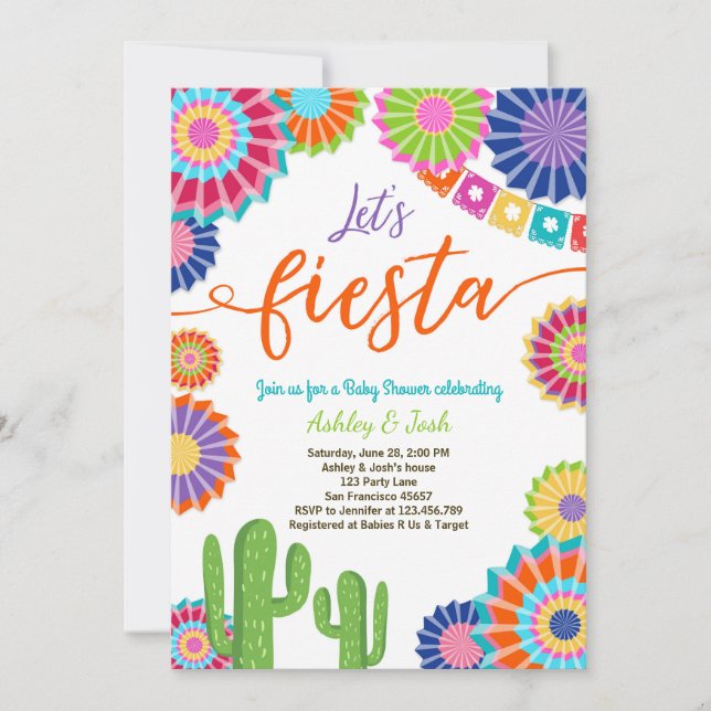 Let's Fiesta Baby Shower invitation Mexican Cactus (Front)