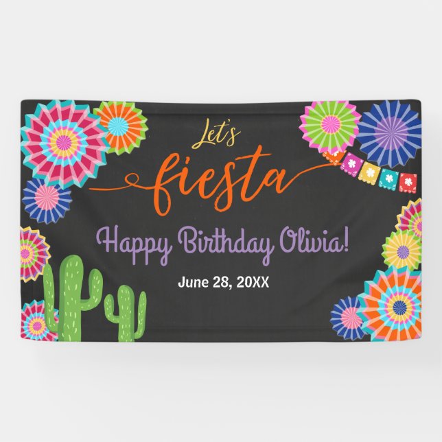 Let's Fiesta Birthday banner Mexican Cactus Floral (Horizontal)