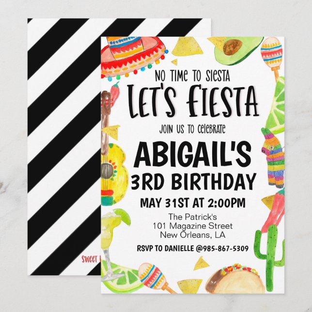 Let's Fiesta Birthday Party Invitation (Front/Back)
