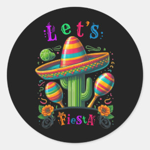 Let's Fiesta Cactus Cinco De Mayo Men Women Boys G Classic Round Sticker