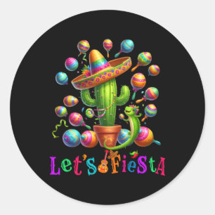Let's Fiesta Cactus Cinco De Mayo Men Women Boys G Classic Round Sticker
