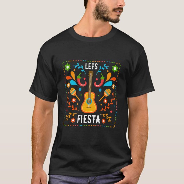 Let's Fiesta Cactus Sombrero Hat Cinco De Mayo T-Shirt (Front)