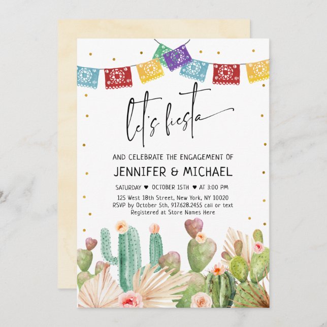 Let's Fiesta Cactus Succulent Engagement Invitation (Front/Back)