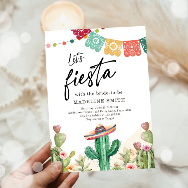 Let's Fiesta Cactus Watercolor Bridal Shower Invitation (Creator Uploaded)