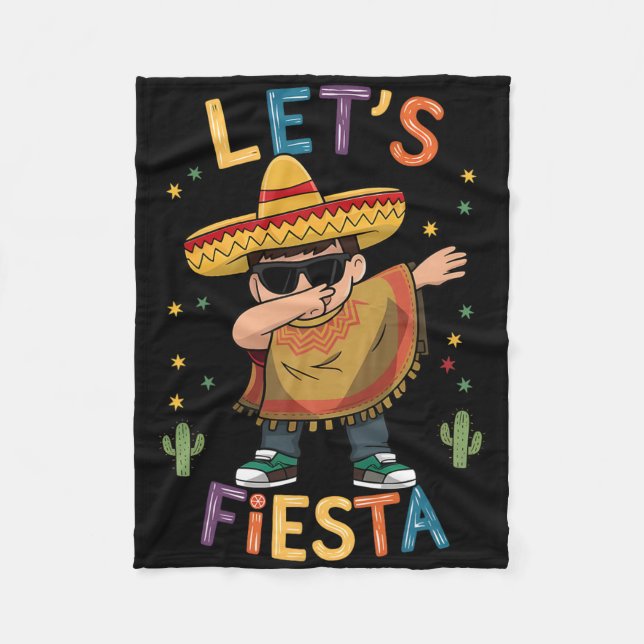 Let's Fiesta Cinco De Mayo Dabbing Mexican Poncho  Fleece Blanket (Front)