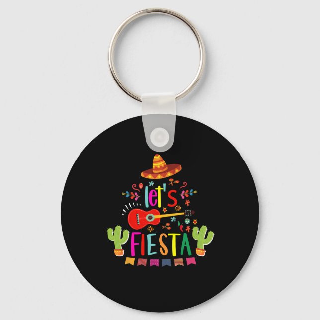 Let's Fiesta Cinco De Mayo Guitar Funny Mexican Pa Key Ring (Front)