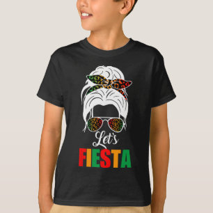 Lets Fiesta Cinco De Mayo Messy Bun Leopard Women T-Shirt
