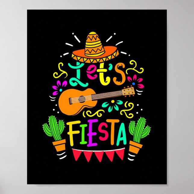 Let's Fiesta Cinco De Mayo Party Mexican Guitar Poster (Front)