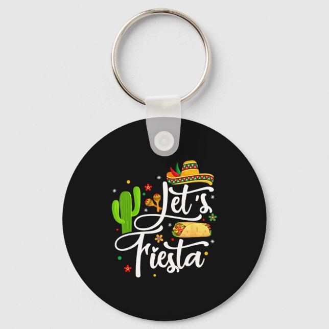 Let's fiesta cinco de mayo sombrero mexican party key ring (Front)