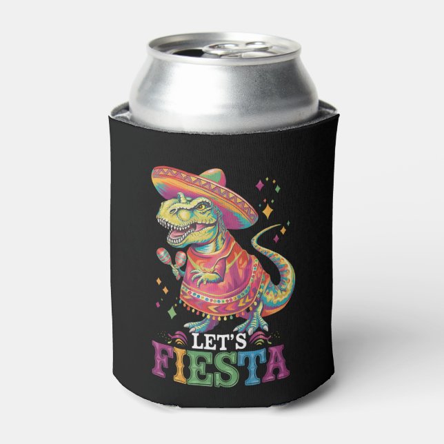 Let's Fiesta Cinco De Mayo T Rex Dinosaur Can Cooler (Can Front)