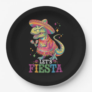 Let's Fiesta Cinco De Mayo T Rex Dinosaur Paper Plate