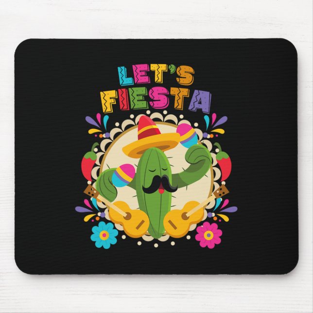 Lets Fiesta Cinco De Mayo With Guitar Cactus Sombr Mouse Pad (Front)