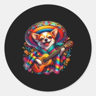 Lets Fiesta Cute Chihuahua Playing Guitar Cinco De Classic Round Sticker