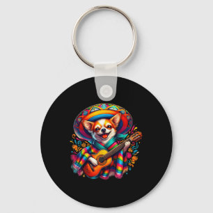 Lets Fiesta Cute Chihuahua Playing Guitar Cinco De Key Ring