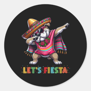 Let's Fiesta Dabbing Bulldog Sombrero Poncho Cinco Classic Round Sticker