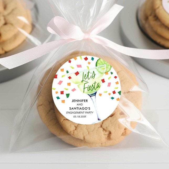 Let's Fiesta Engagement Party Favour Classic Round Sticker (Fiesta Couples Engagement Favor Sticker)