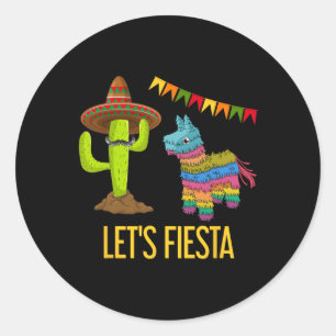 Lets Fiesta Funny Mexican Party Pinata Cactus Cinc Classic Round Sticker