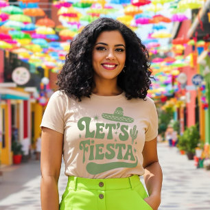 Let's Fiesta Groovy Sombrero Cacti Festive T-Shirt