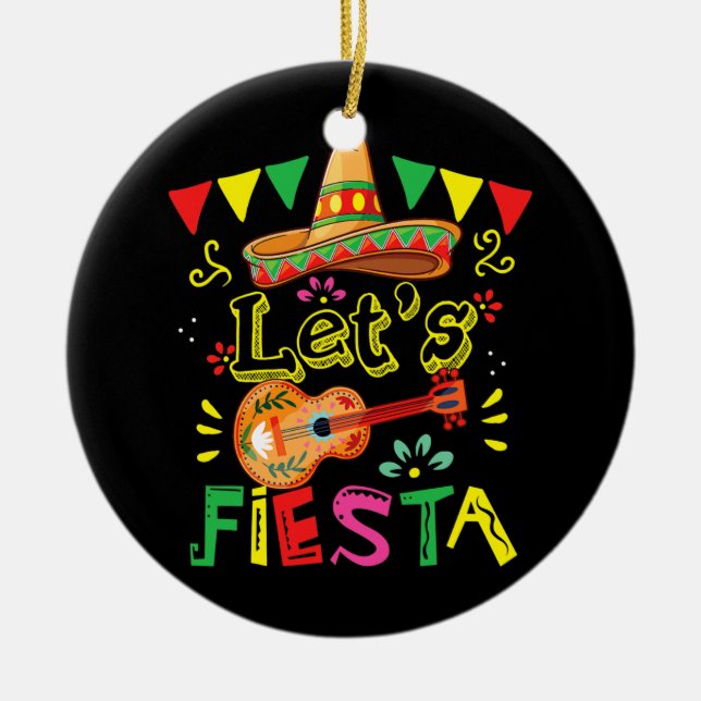 Lets Fiesta Guitar Cactus Sombrero Mexico Cinco Ceramic Tree Decoration (Front)