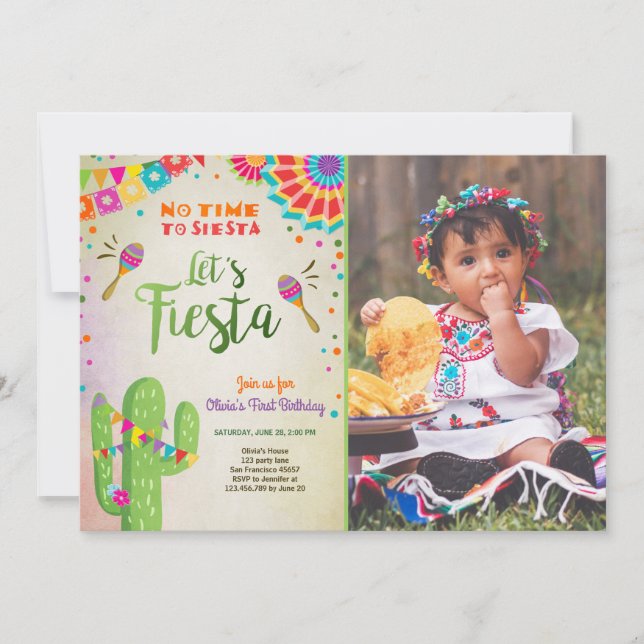 Let's Fiesta invitation Mexican Birthday Cactus (Front)