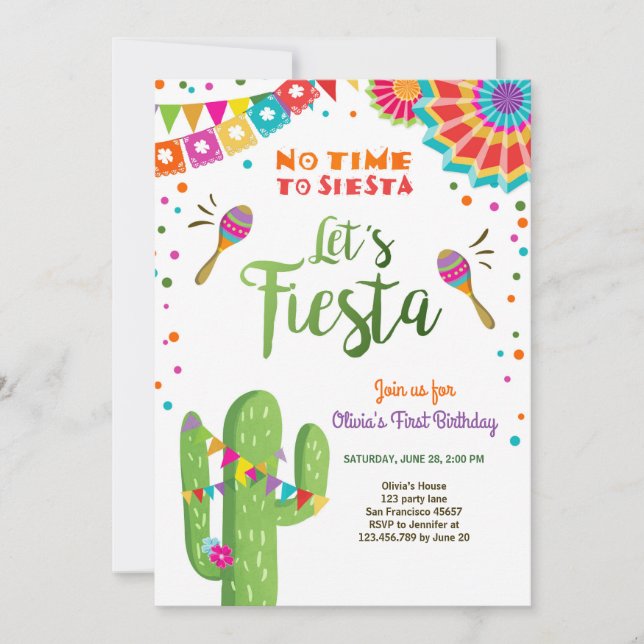 Let's Fiesta invitation Mexican Birthday Cactus (Front)