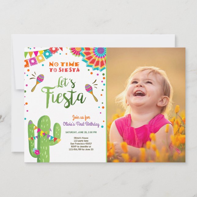 Let's Fiesta invitation Mexican Birthday Cactus (Front)