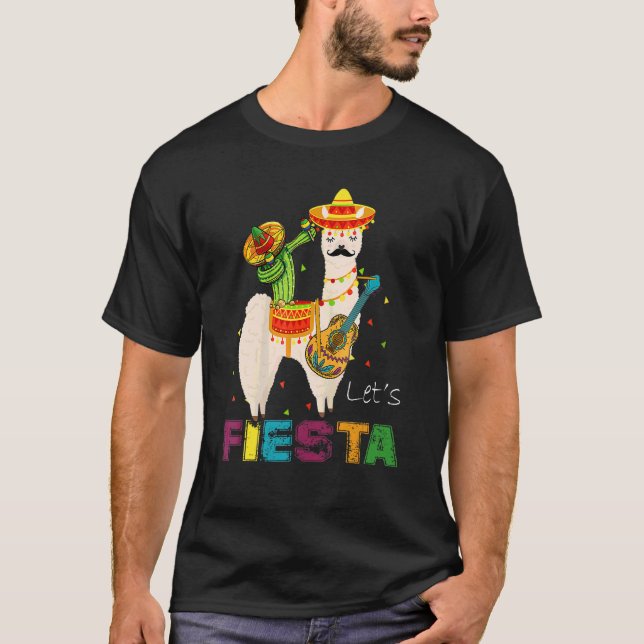 Let's Fiesta Llama Cinco De Mayo Cactus Sombrero M T-Shirt (Front)