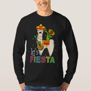 Let's Fiesta Llama Cinco De Mayo Cactus Sombrero M T-Shirt