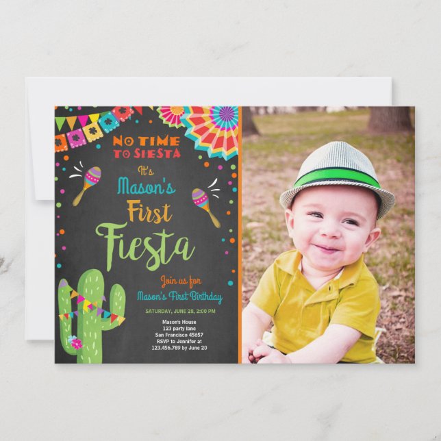 Let's Fiesta Mexican Birthday Cactus Boy Invitation (Front)