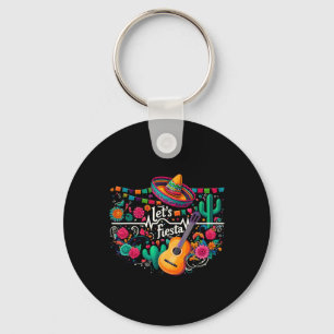 Let's Fiesta Mexican Party Celebration Heartbeat  Key Ring