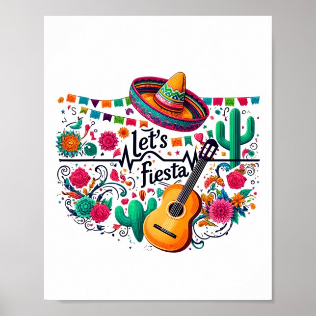 Let's Fiesta Mexican Party Celebration Heartbeat  Poster (Front)